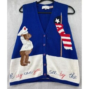 VTG Petite Sophisticate Sweater Vest Womens Small Patriotic 4th of July Cardigan